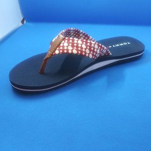 Tommy Hilfiger Red and White Print Flip Flops